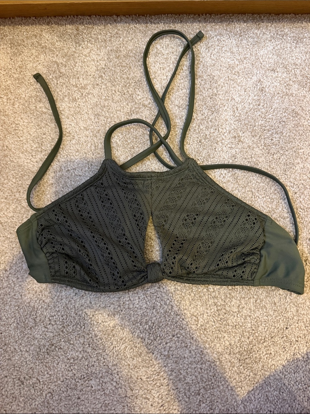Tilly's Olive Green Crochet Halter Swim Top
